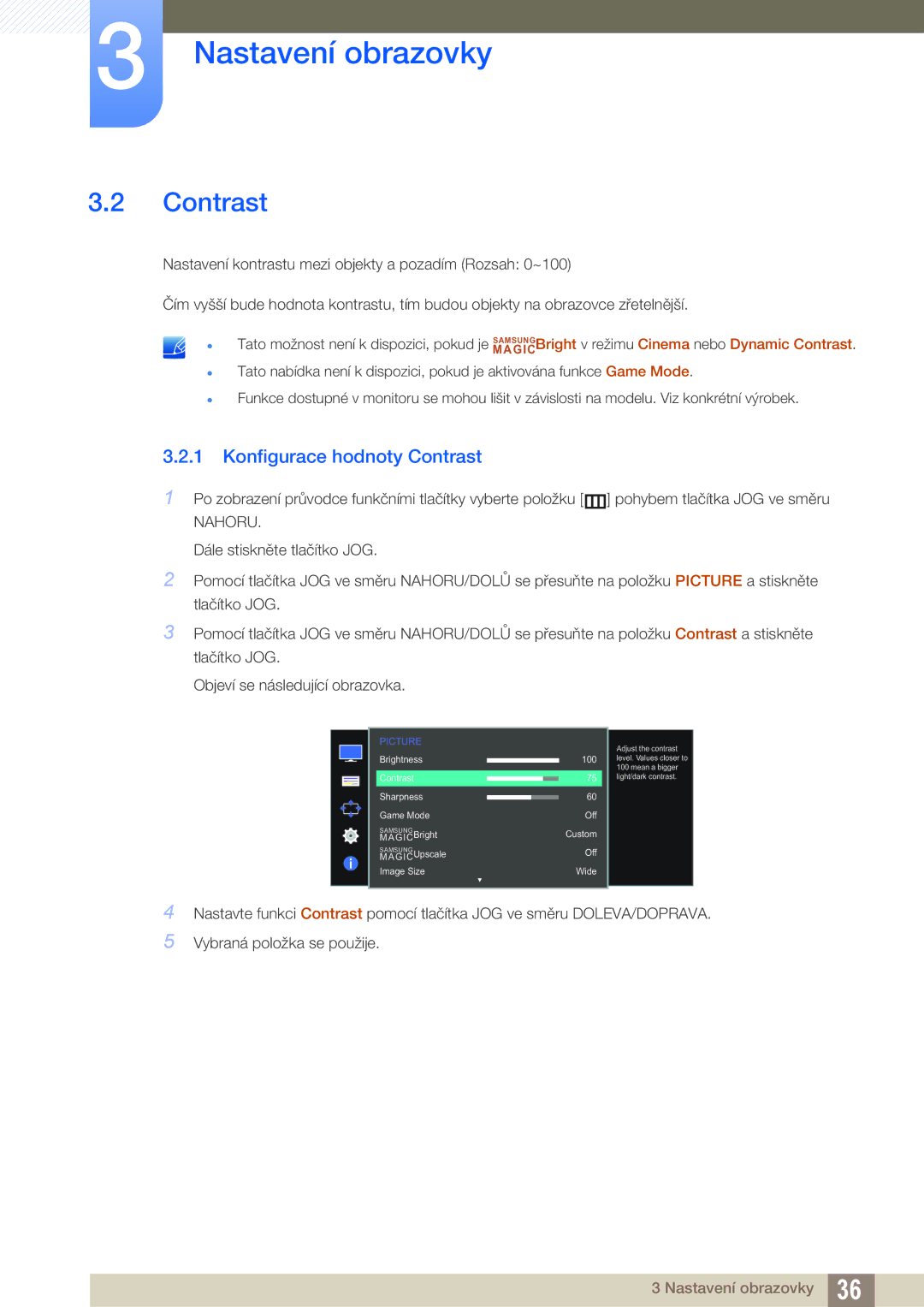 Samsung LS24D590PLX/EN, LS27D590PSX/EN manual Konfigurace hodnoty Contrast 