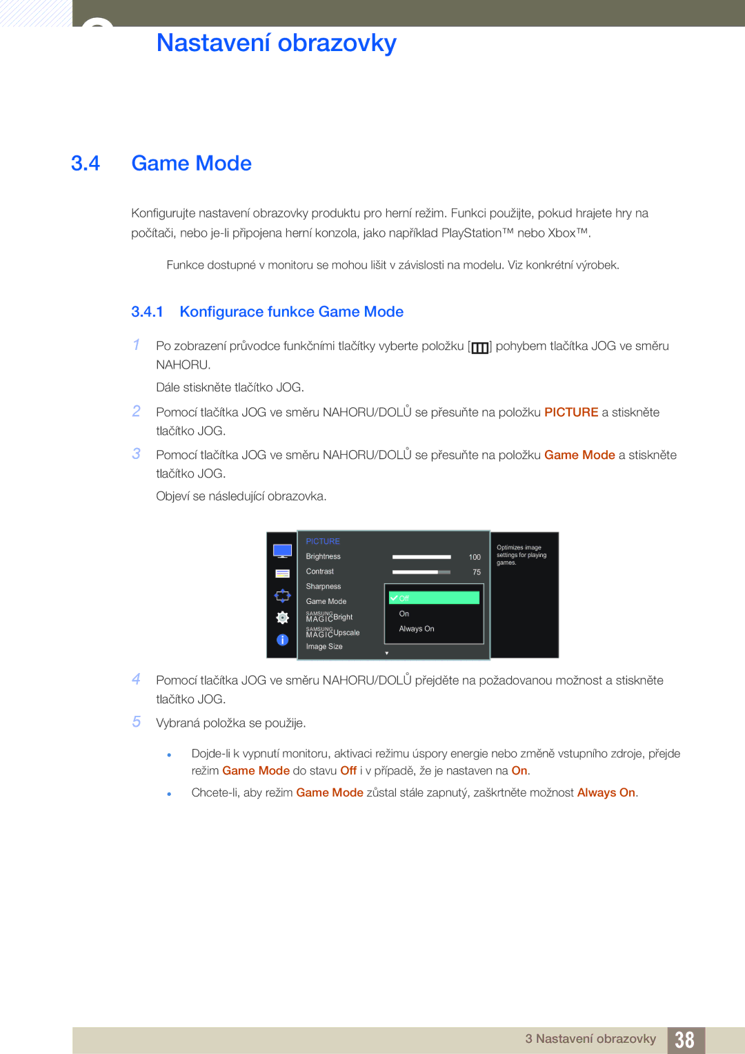 Samsung LS24D590PLX/EN, LS27D590PSX/EN manual Konfigurace funkce Game Mode 