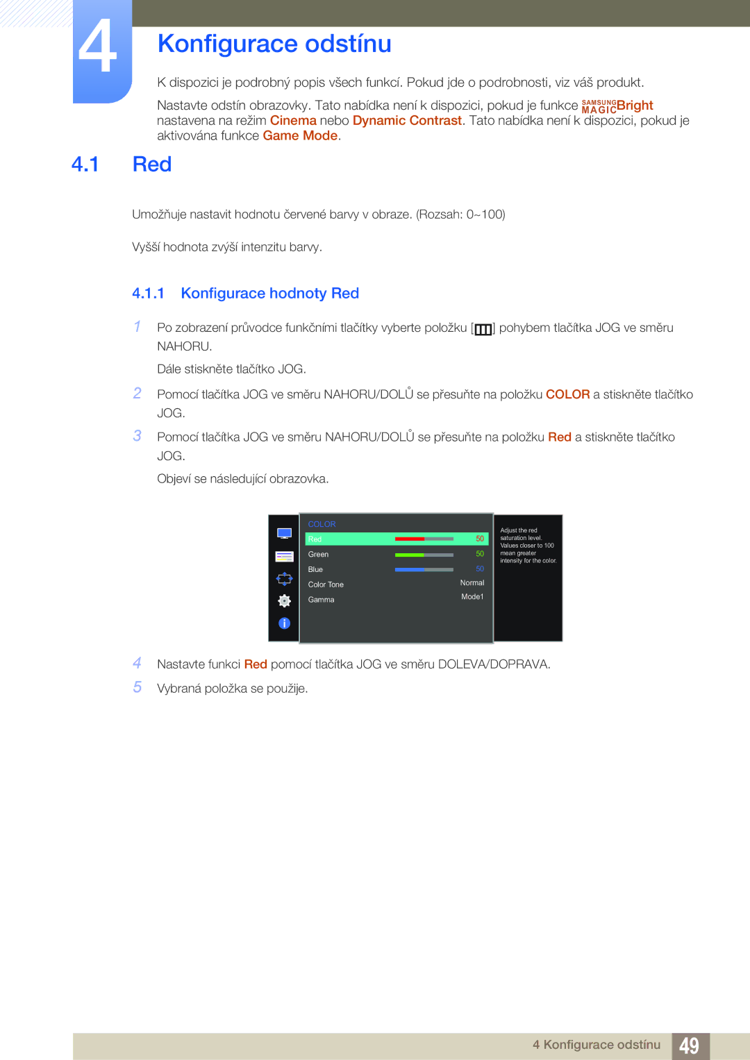 Samsung LS27D590PSX/EN, LS24D590PLX/EN manual Konfigurace odstínu, Konfigurace hodnoty Red 