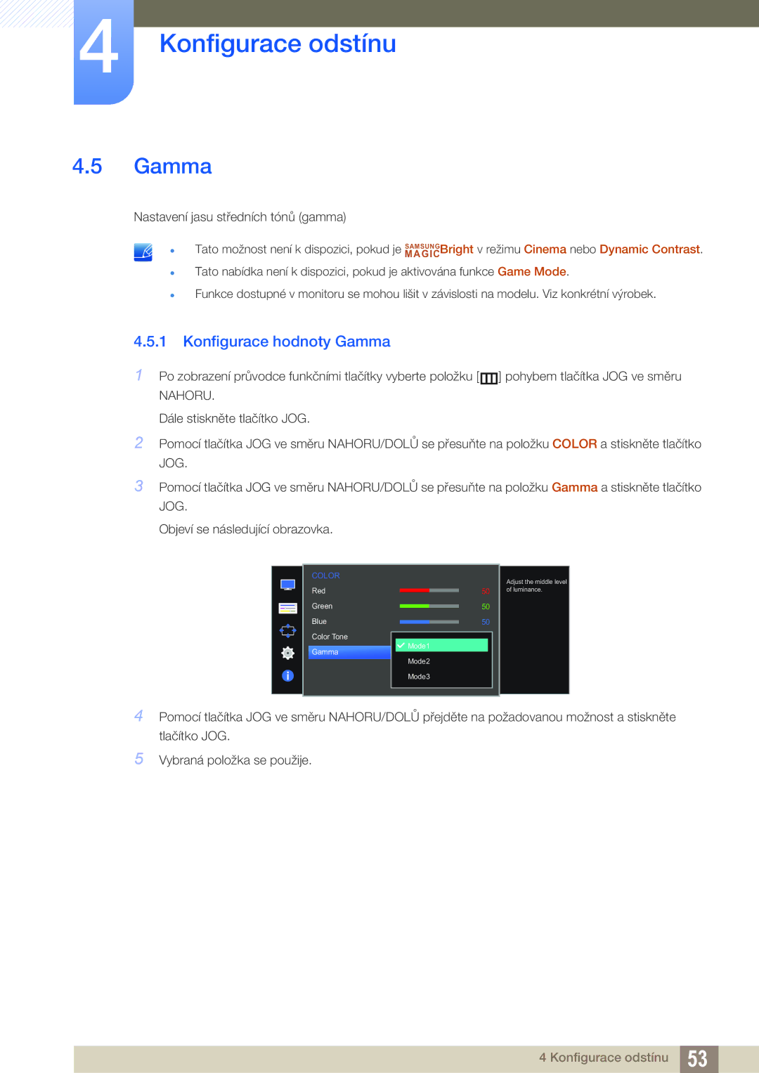 Samsung LS27D590PSX/EN, LS24D590PLX/EN manual Konfigurace hodnoty Gamma 