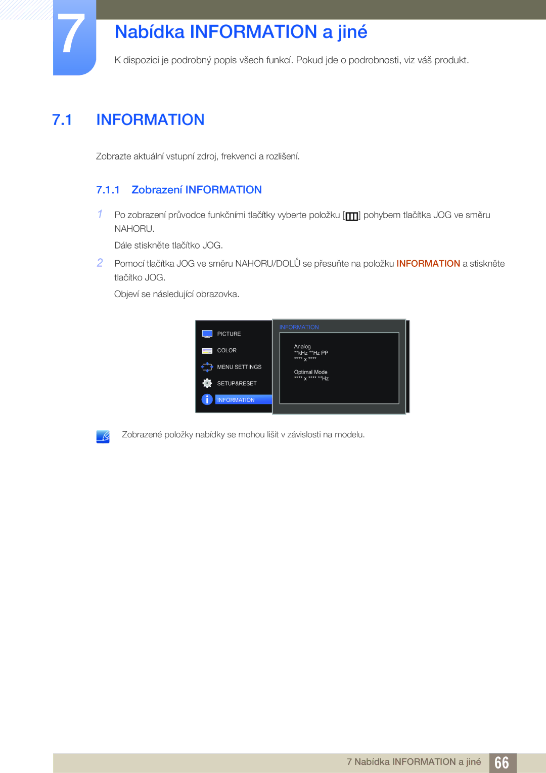 Samsung LS24D590PLX/EN, LS27D590PSX/EN manual Nabídka Information a jiné, Zobrazení Information 