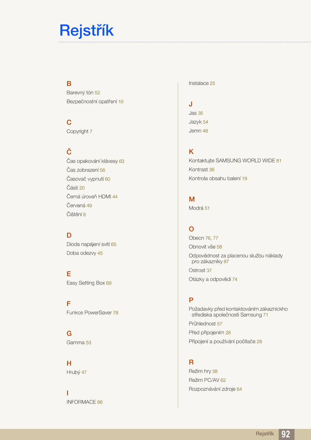 Samsung LS24D590PLX/EN, LS27D590PSX/EN manual Rejstřík 
