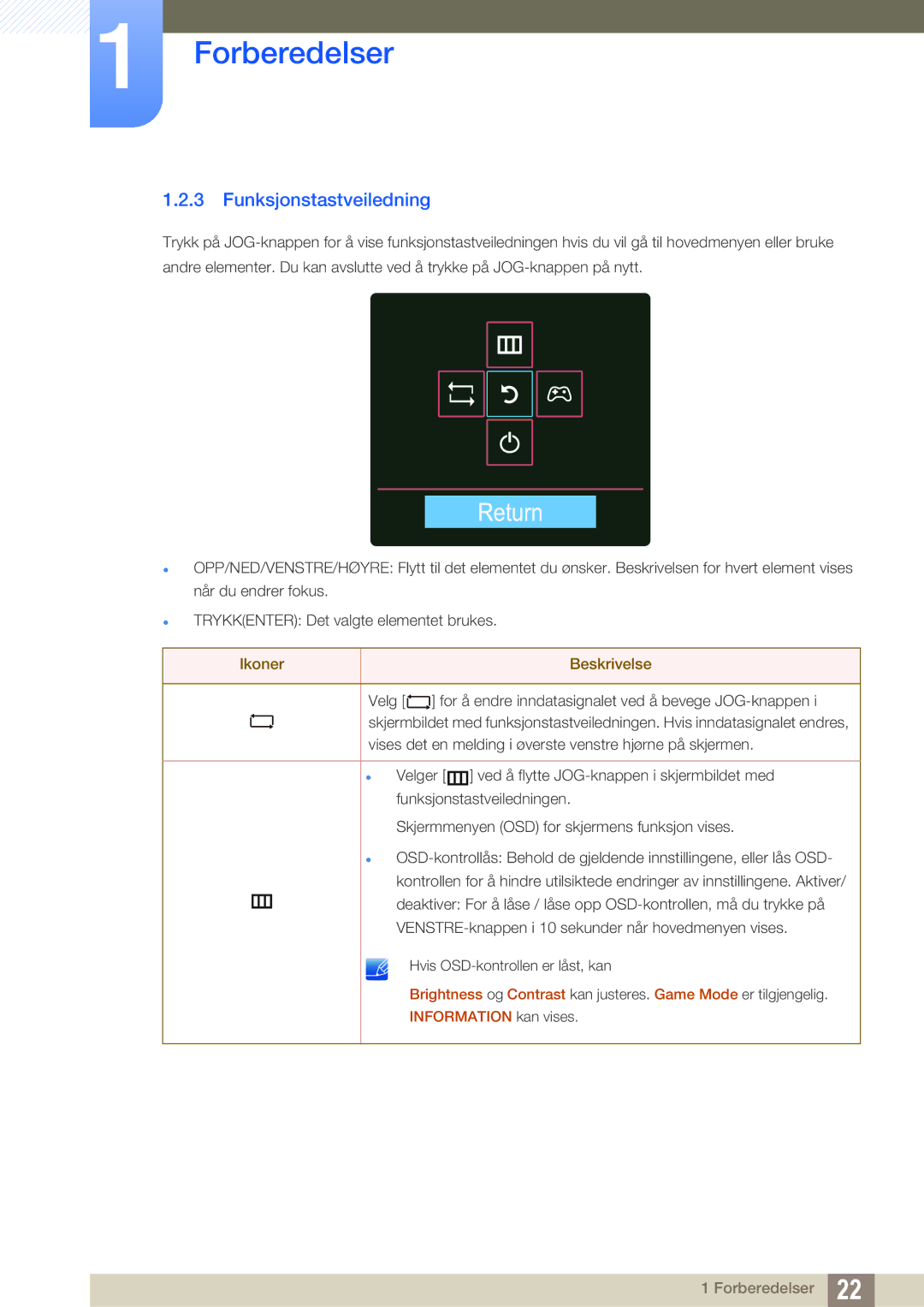 Samsung LS24D590PLX/EN, LS27D590PSX/EN manual Return, Funksjonstastveiledning 