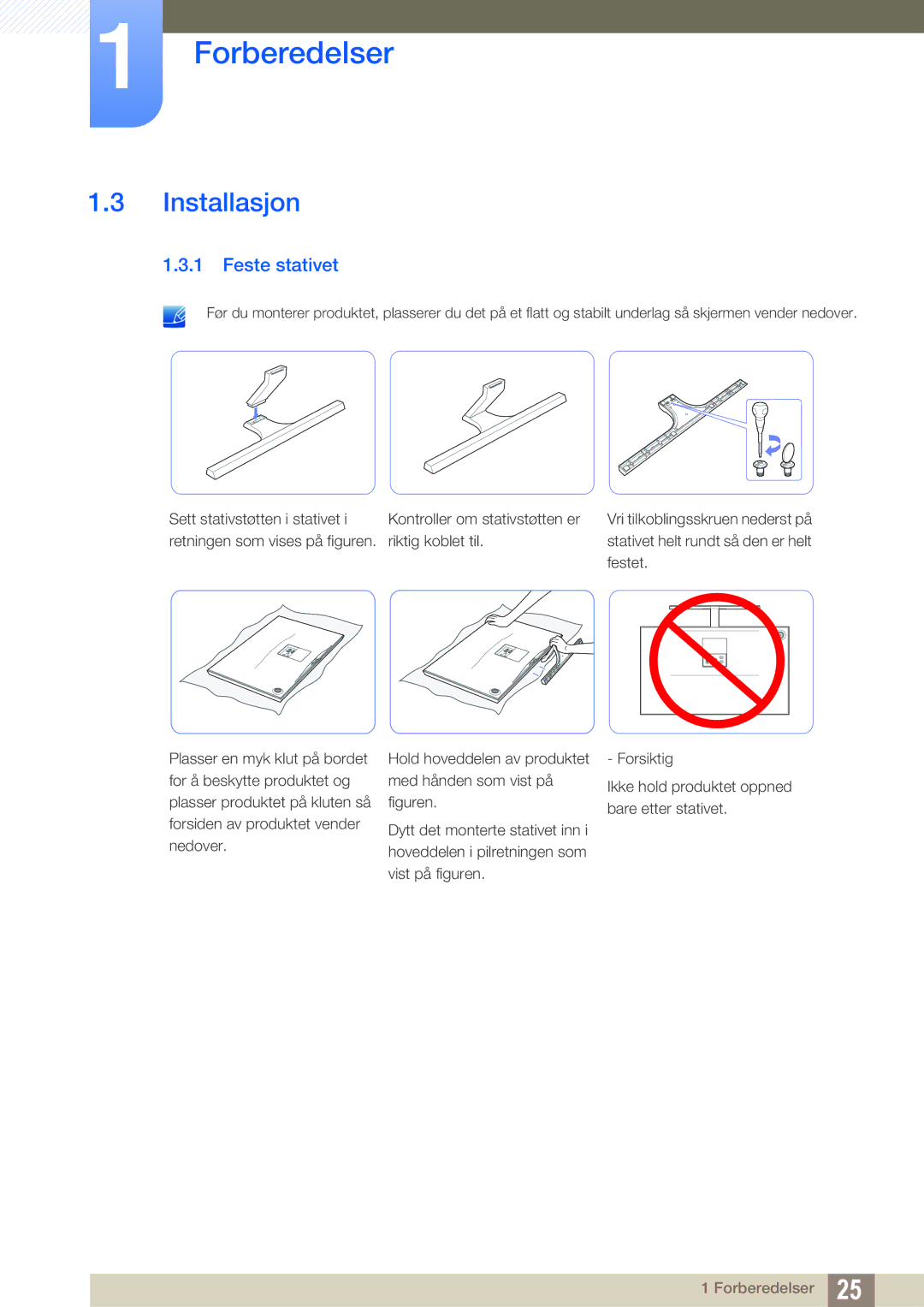 Samsung LS27D590PSX/EN, LS24D590PLX/EN manual Installasjon, Feste stativet 