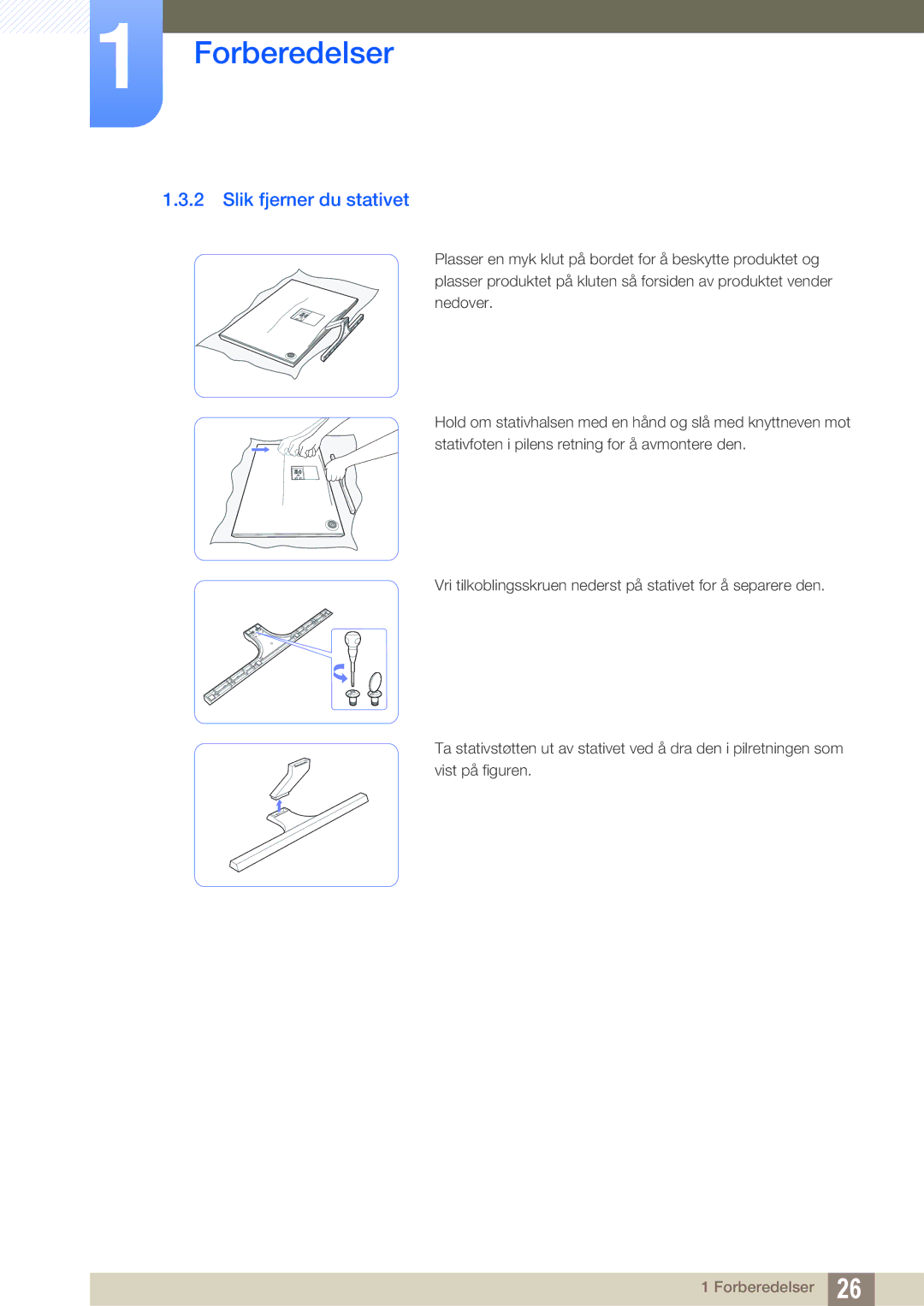 Samsung LS24D590PLX/EN, LS27D590PSX/EN manual Slik fjerner du stativet 