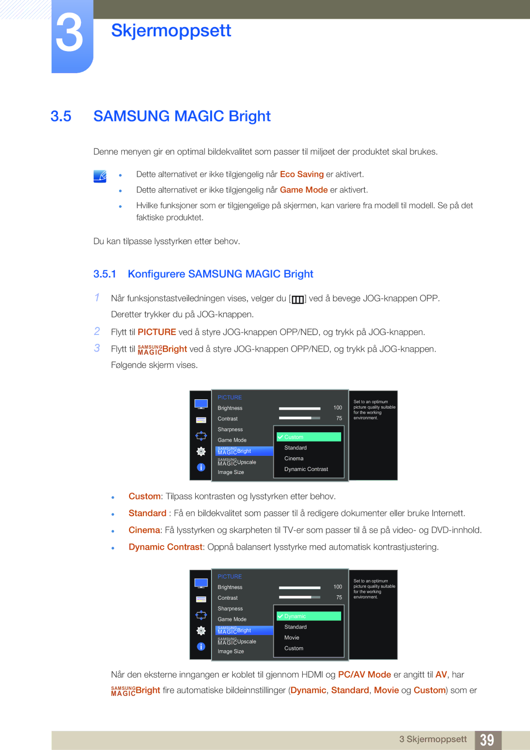 Samsung LS27D590PSX/EN, LS24D590PLX/EN manual Konfigurere Samsung Magic Bright 