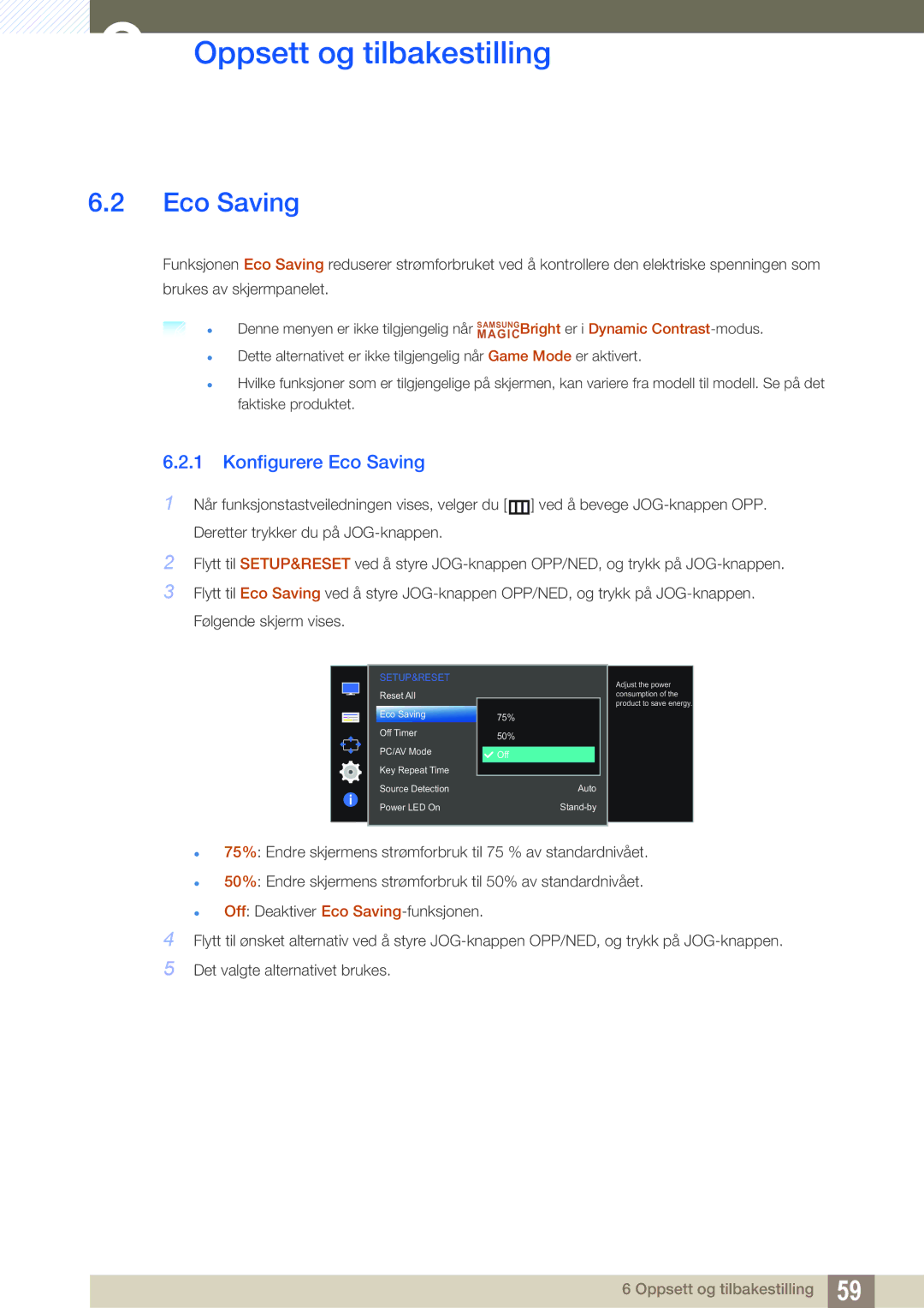 Samsung LS27D590PSX/EN, LS24D590PLX/EN manual Konfigurere Eco Saving 