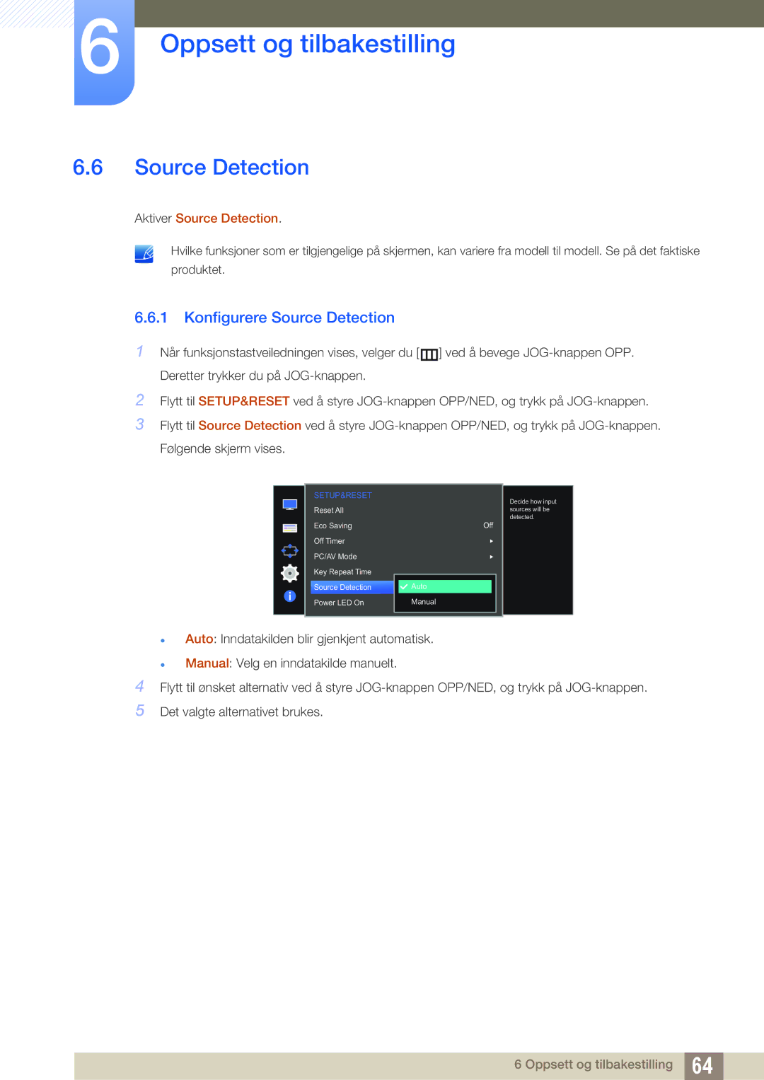 Samsung LS24D590PLX/EN, LS27D590PSX/EN manual Konfigurere Source Detection 