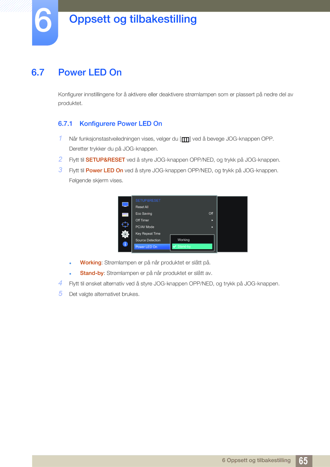 Samsung LS27D590PSX/EN, LS24D590PLX/EN manual Konfigurere Power LED On 