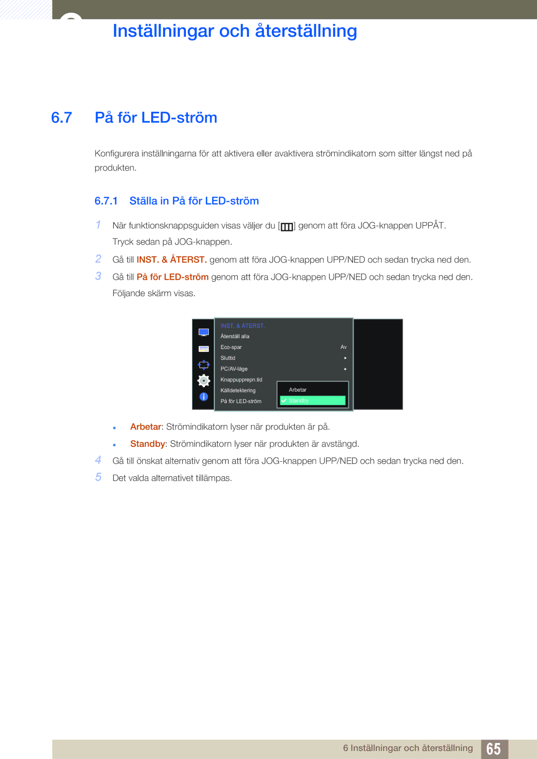 Samsung LS27D590PSX/EN, LS24D590PLX/EN manual 1 Ställa in På för LED-ström 