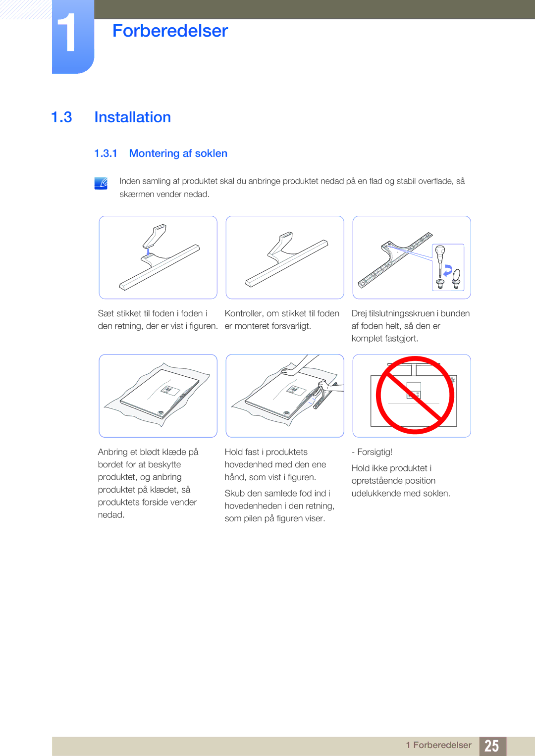 Samsung LS27D590PSX/EN, LS24D590PLX/EN manual Installation, Montering af soklen 