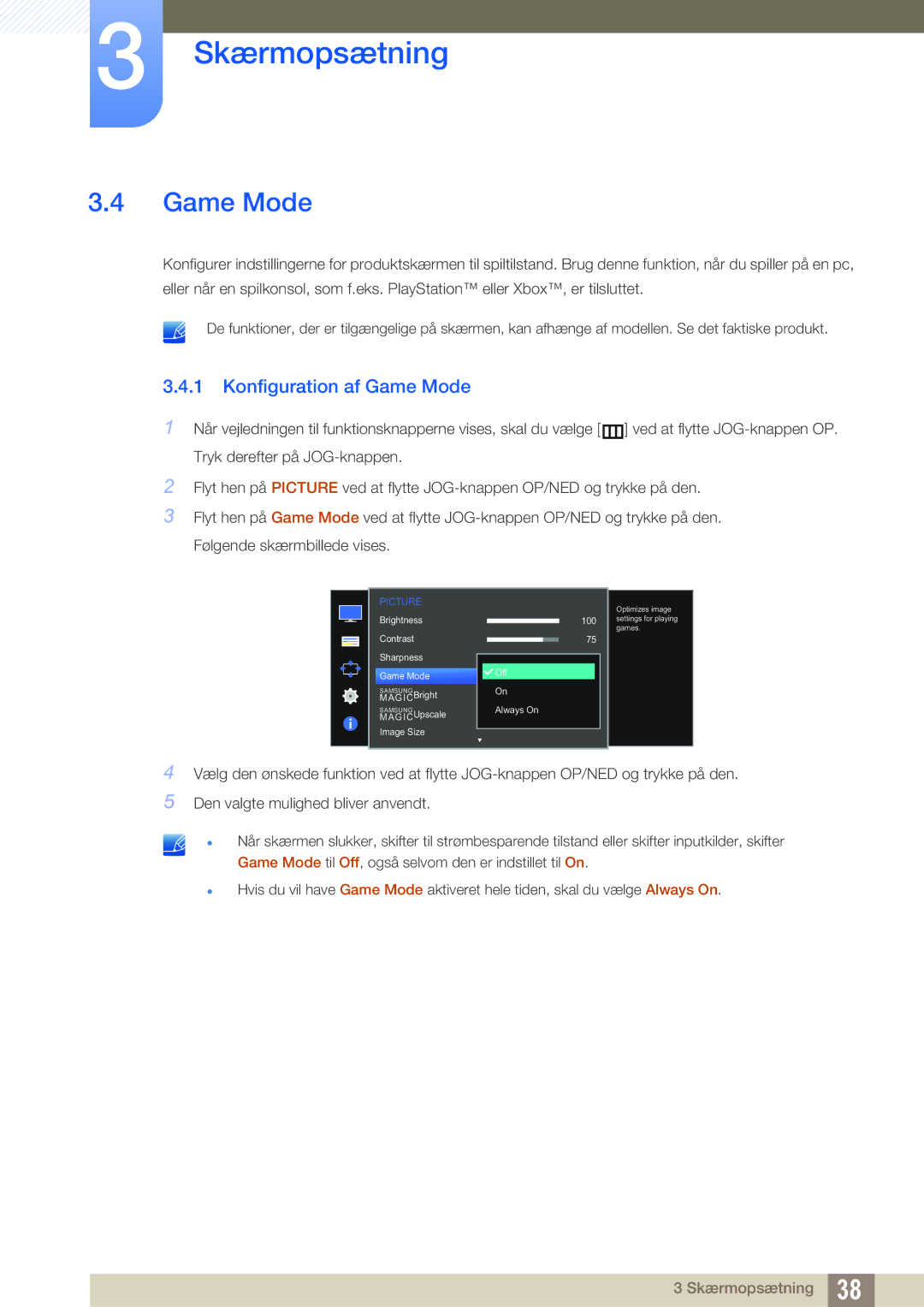 Samsung LS24D590PLX/EN, LS27D590PSX/EN manual Konfiguration af Game Mode 