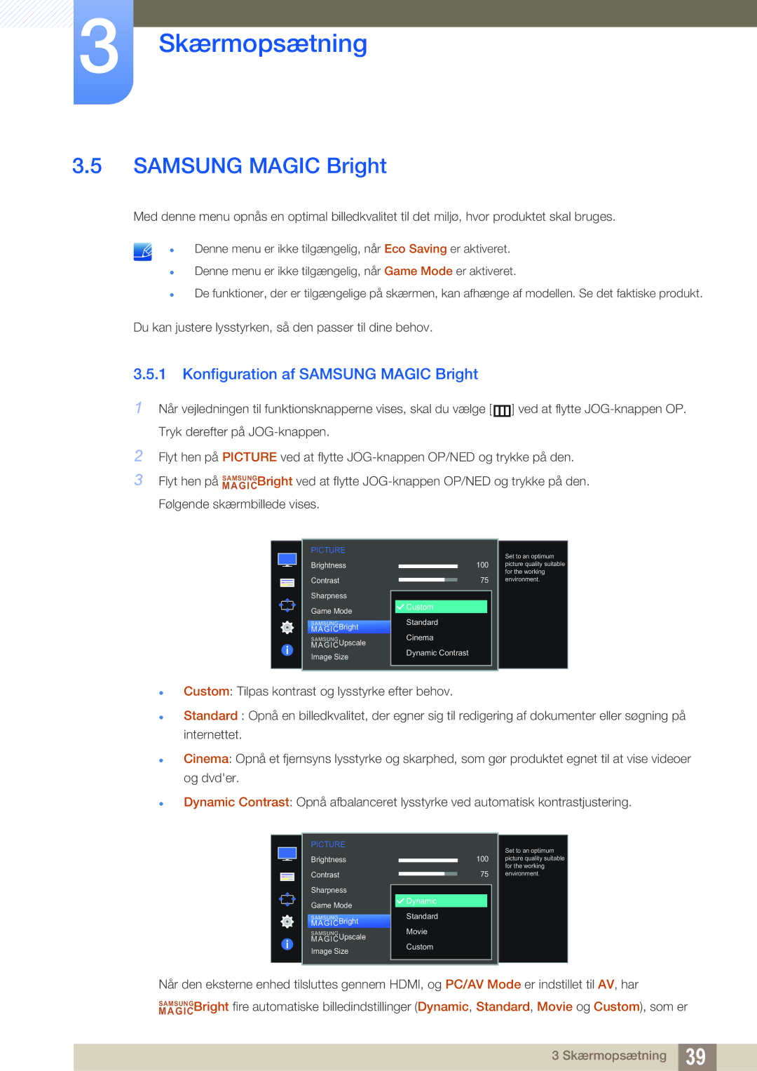 Samsung LS27D590PSX/EN, LS24D590PLX/EN manual Konfiguration af Samsung Magic Bright 