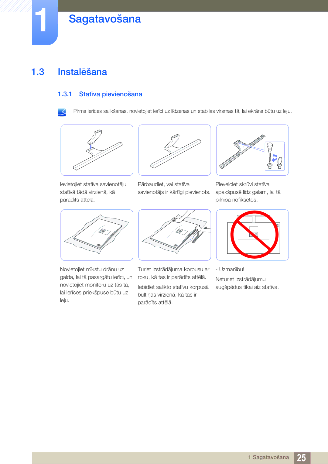 Samsung LS27D590PSX/EN, LS24D590PLX/EN manual Instalēšana, Statīva pievienošana 