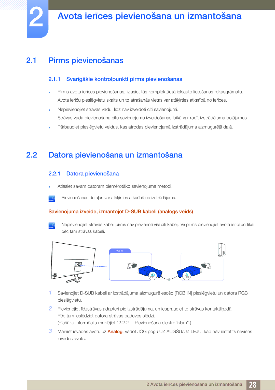 Samsung LS24D590PLX/EN Avota ierīces pievienošana un izmantošana, Pirms pievienošanas, Datora pievienošana un izmantošana 