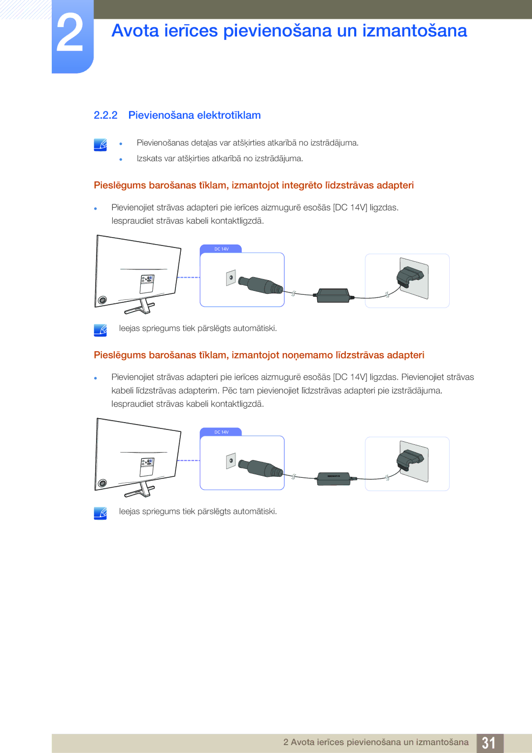 Samsung LS27D590PSX/EN, LS24D590PLX/EN manual Pievienošana elektrotīklam 