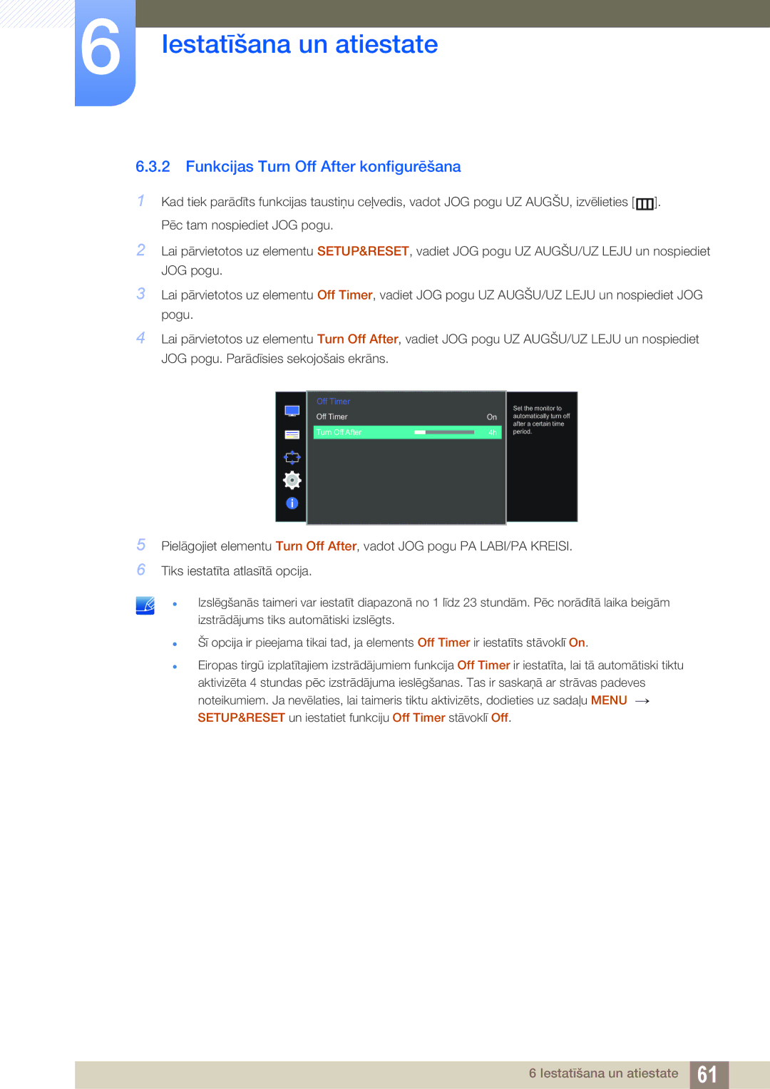 Samsung LS27D590PSX/EN, LS24D590PLX/EN manual Funkcijas Turn Off After konfigurēšana 