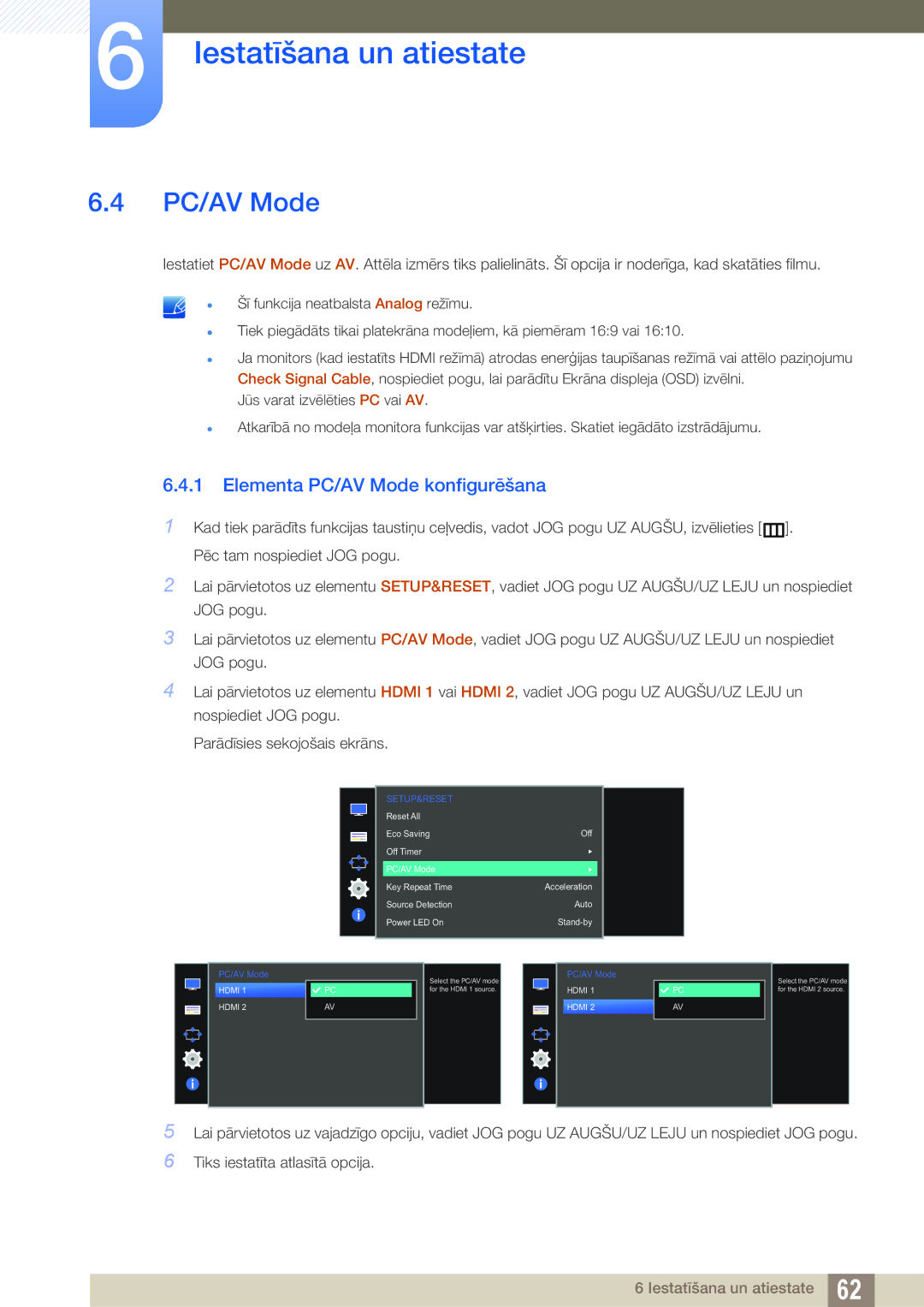 Samsung LS24D590PLX/EN, LS27D590PSX/EN manual Elementa PC/AV Mode konfigurēšana 