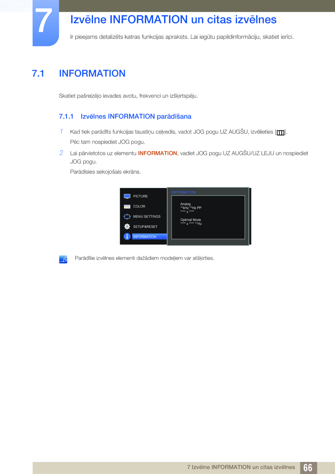 Samsung LS24D590PLX/EN, LS27D590PSX/EN manual Izvēlne Information un citas izvēlnes, 1 Izvēlnes Information parādīšana 