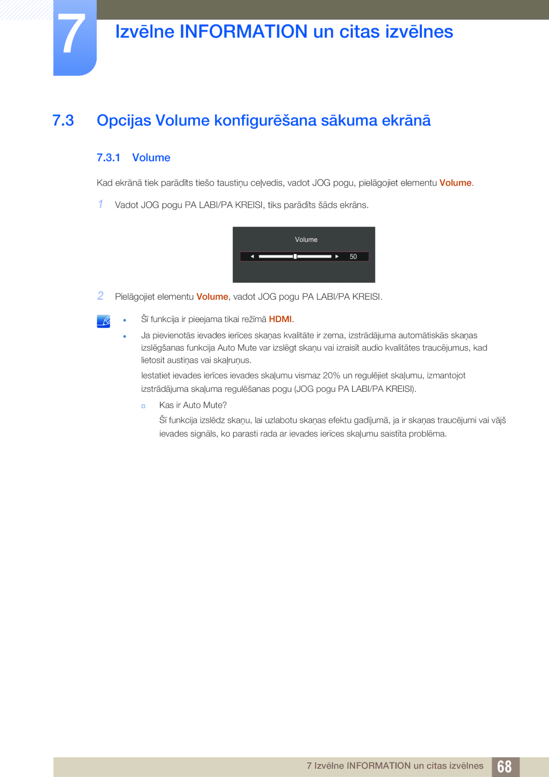 Samsung LS24D590PLX/EN, LS27D590PSX/EN manual Opcijas Volume konfigurēšana sākuma ekrānā 