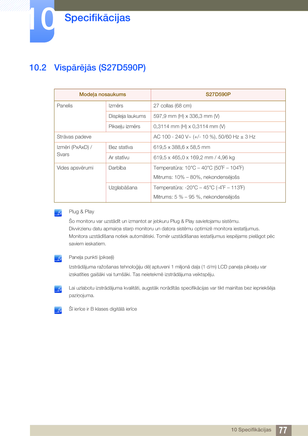 Samsung LS27D590PSX/EN, LS24D590PLX/EN manual Vispārējās S27D590P, Modeļa nosaukums S27D590P 