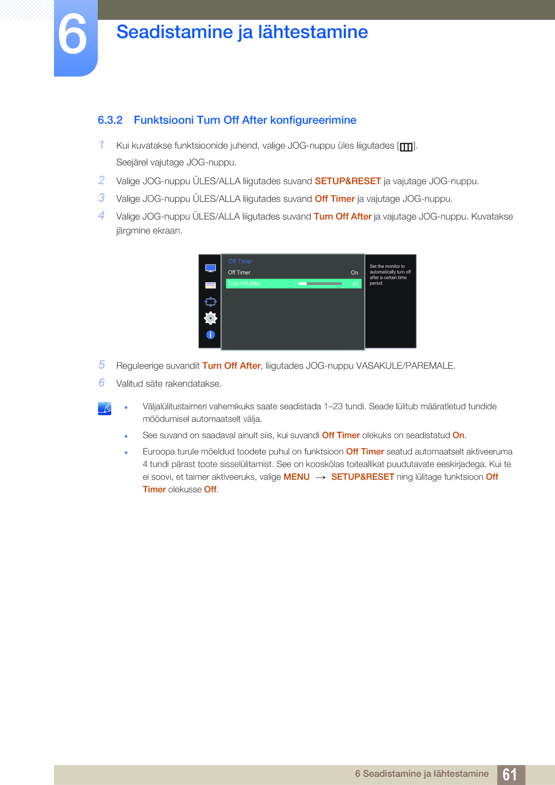 Samsung LS27D590PSX/EN, LS24D590PLX/EN manual Funktsiooni Turn Off After konfigureerimine 