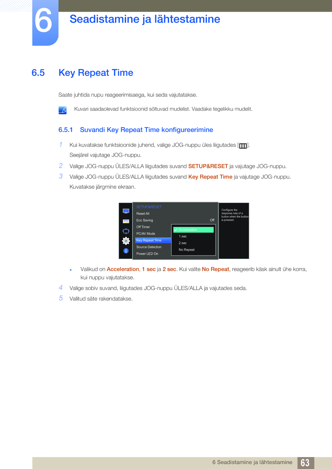 Samsung LS27D590PSX/EN, LS24D590PLX/EN manual Suvandi Key Repeat Time konfigureerimine 