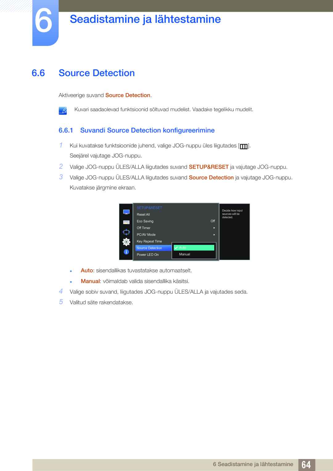 Samsung LS24D590PLX/EN, LS27D590PSX/EN manual Suvandi Source Detection konfigureerimine 