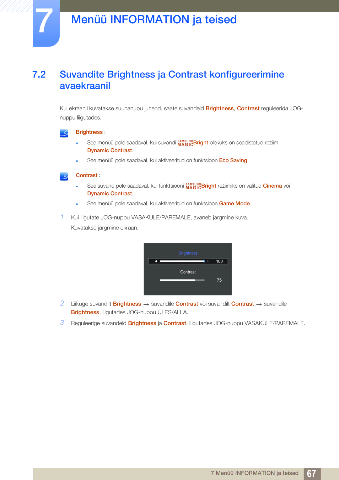 Samsung LS27D590PSX/EN, LS24D590PLX/EN manual Brightness 