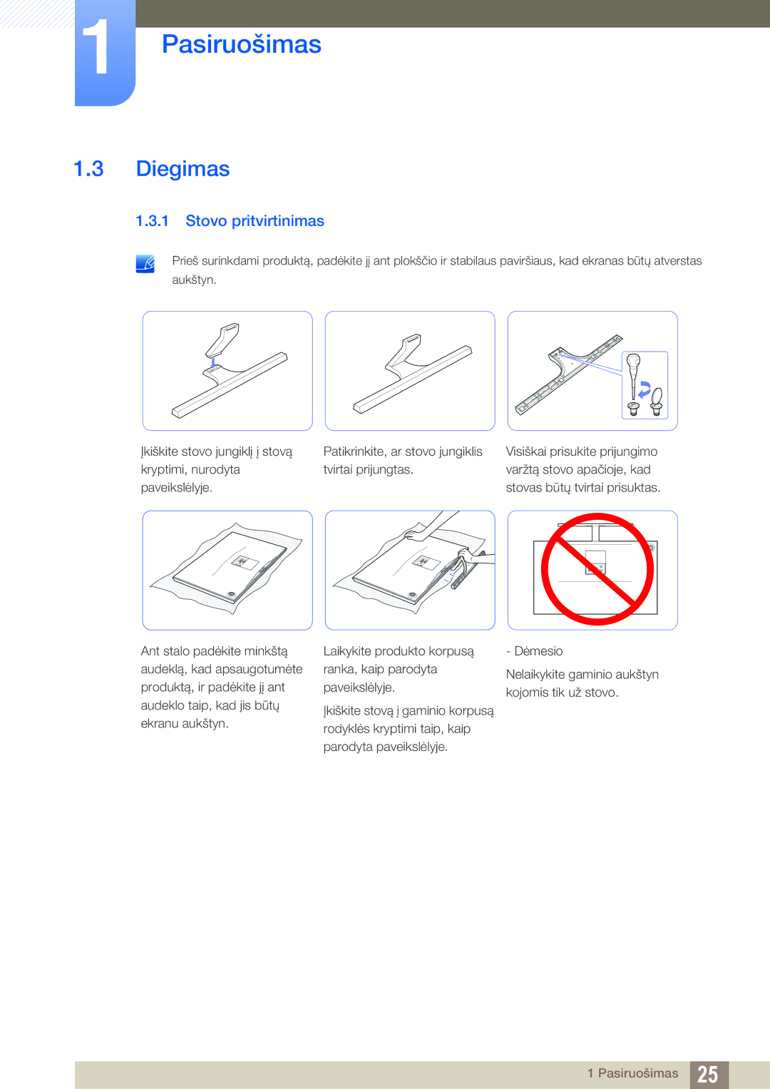 Samsung LS27D590PSX/EN, LS24D590PLX/EN manual Diegimas, Stovo pritvirtinimas 