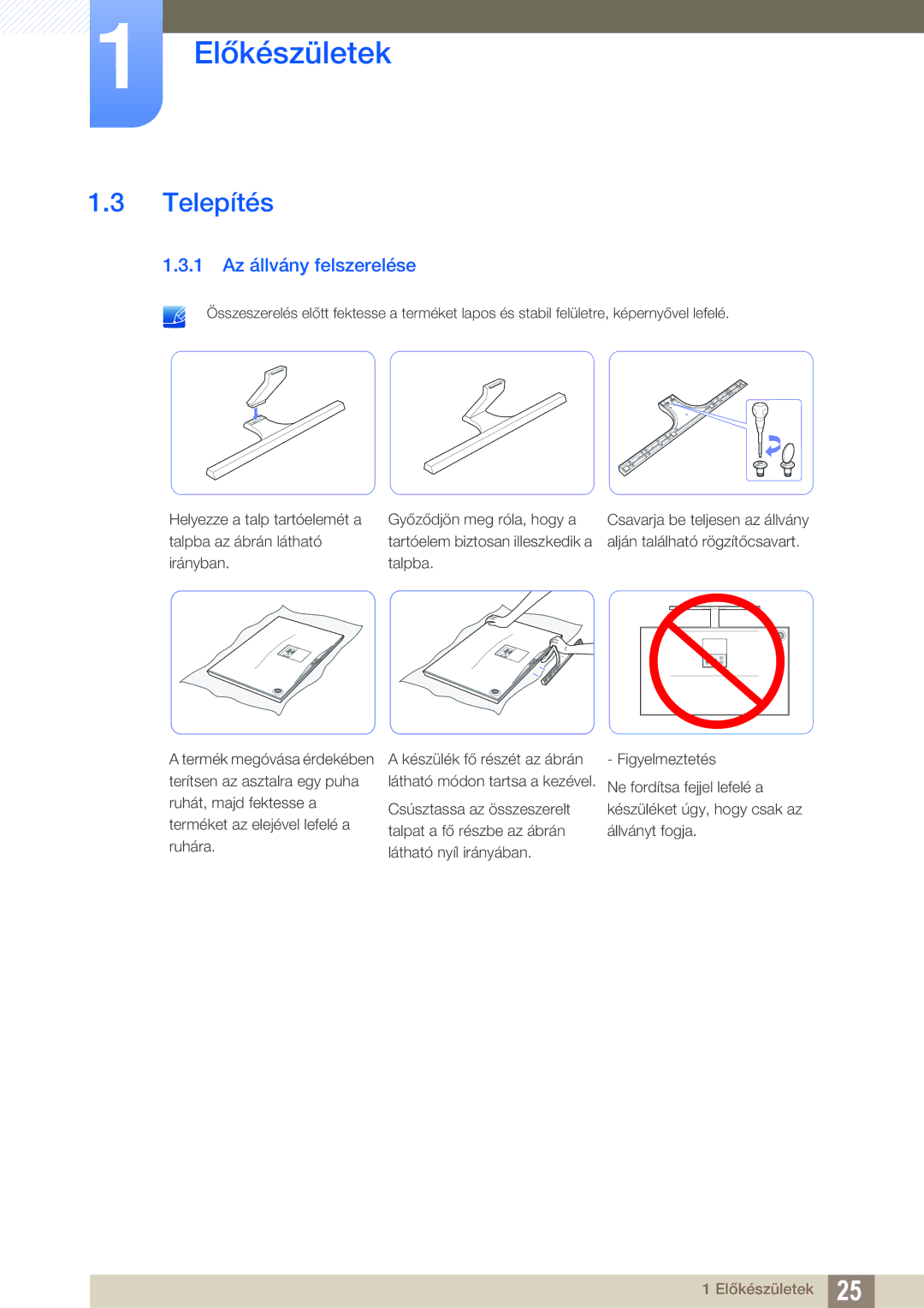 Samsung LS27D590PSX/EN, LS24D590PLX/EN manual Telepítés, 1 Az állvány felszerelése 