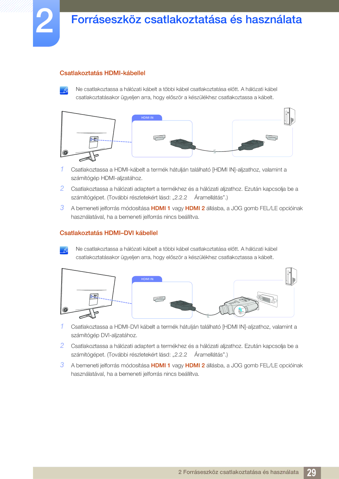 Samsung LS27D590PSX/EN, LS24D590PLX/EN manual Csatlakoztatás HDMI-kábellel, Csatlakoztatás HDMI-DVI kábellel 