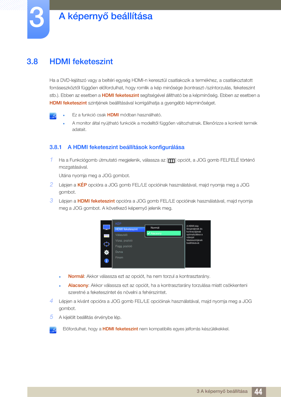 Samsung LS24D590PLX/EN, LS27D590PSX/EN manual Hdmi feketeszint beállítások konfigurálása 