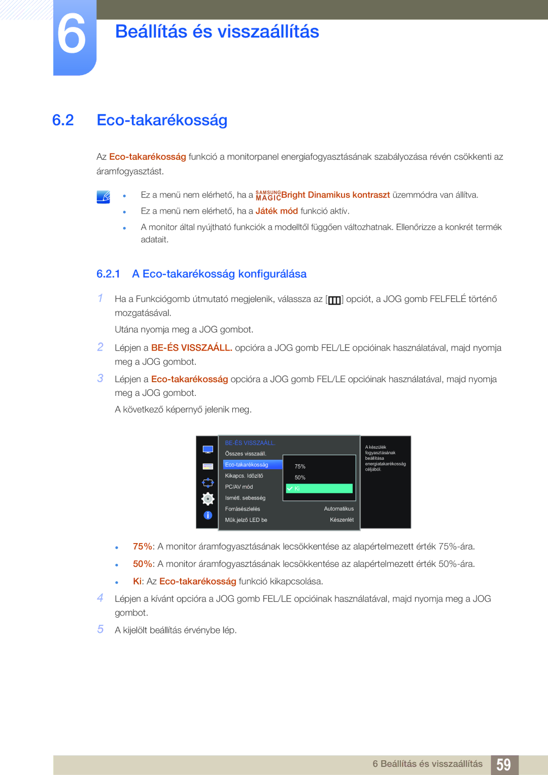 Samsung LS27D590PSX/EN, LS24D590PLX/EN manual Eco-takarékosság konfigurálása 