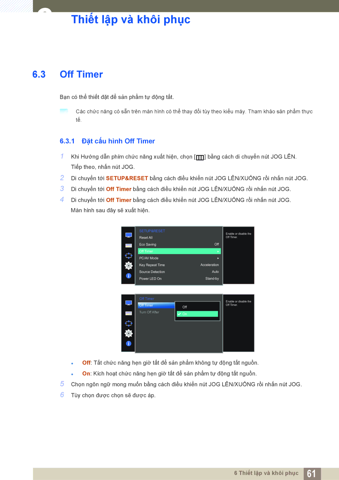 Samsung LS27D590PS/XV, LS24D590PL/XV manual 1 Đặt cấu hình Off Timer 