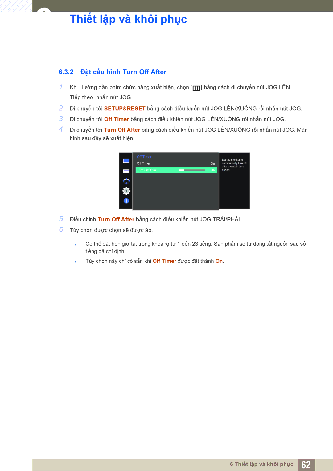 Samsung LS24D590PL/XV, LS27D590PS/XV manual 2 Đặt cấu hình Turn Off After 