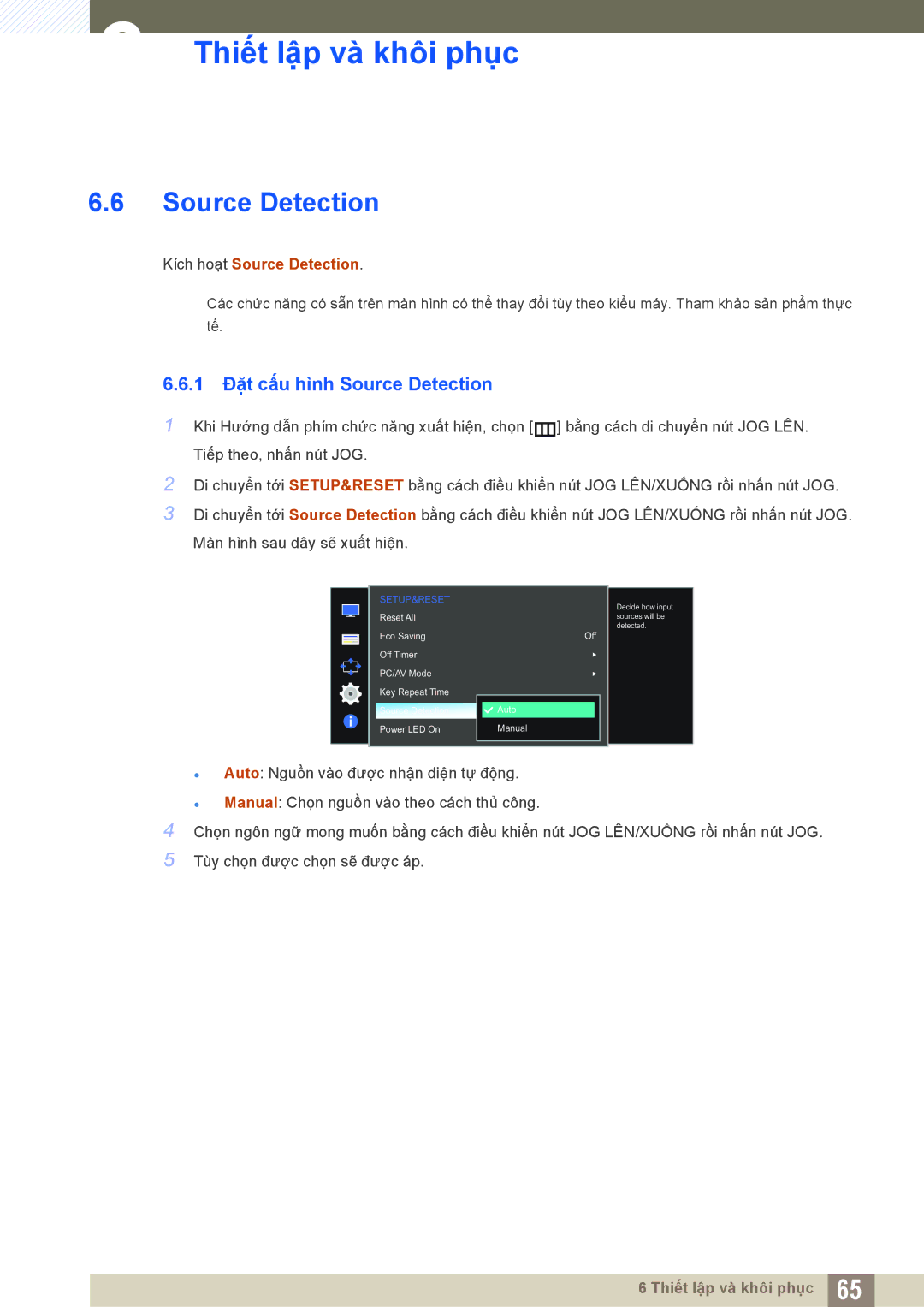 Samsung LS27D590PS/XV, LS24D590PL/XV manual 1 Đặt cấu hình Source Detection 