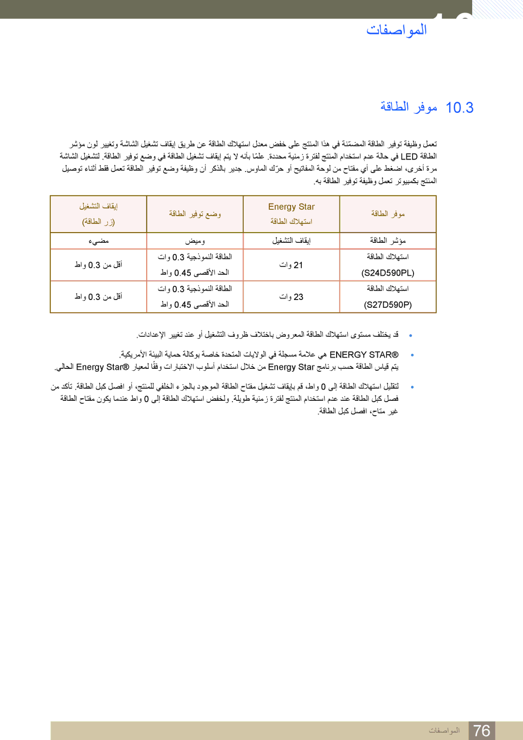 Samsung LS24D590PL/ZR, LS27D590PS/UE manual ةقاطلا رفوم 