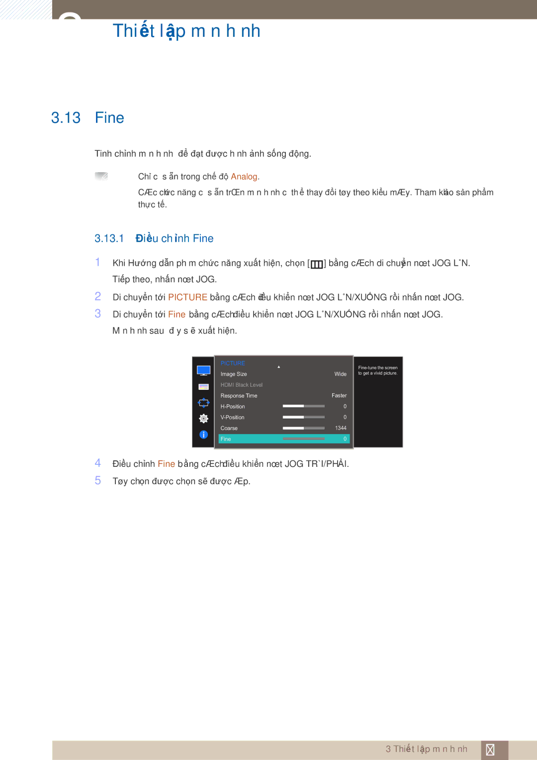 Samsung LS27E360HS/XV, LS24E360HL/XV, LS24E390HL/XV, LS22E360HS/XV, LS27E390HS/XV, LS27E360FS/XV manual 13.1 Điều chỉnh Fine 
