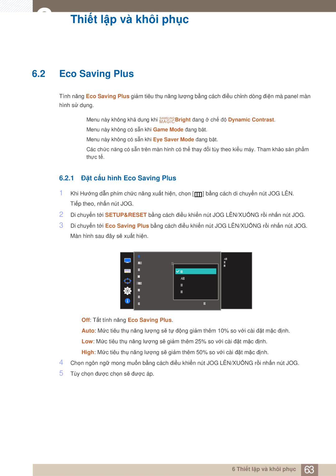 Samsung LS24E360HL/XV, LS24E390HL/XV, LS22E360HS/XV, LS27E360HS/XV, LS27E390HS/XV manual 1 Đặt cấu hình Eco Saving Plus 