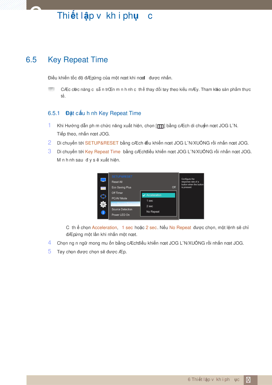 Samsung LS27E390HS/XV, LS24E360HL/XV, LS24E390HL/XV, LS22E360HS/XV, LS27E360HS/XV manual 1 Đặt cấu hình Key Repeat Time 