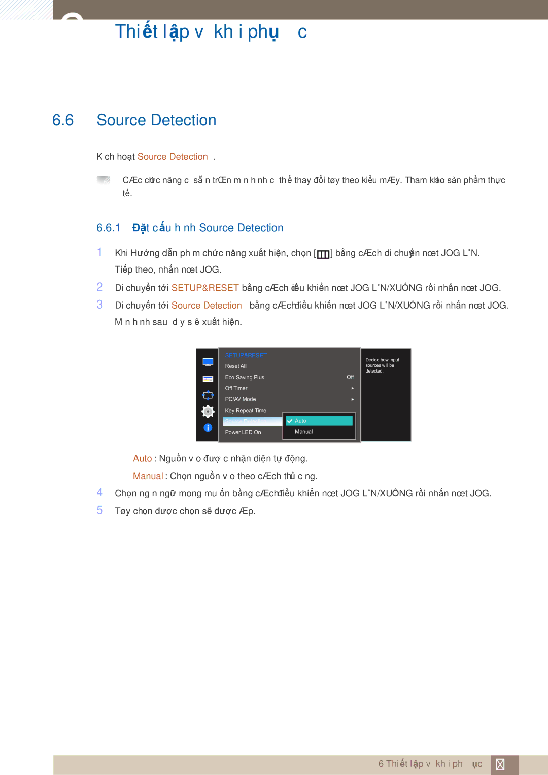 Samsung LS27E360FS/XV, LS24E360HL/XV, LS24E390HL/XV, LS22E360HS/XV, LS27E360HS/XV manual 1 Đặt cấu hình Source Detection 