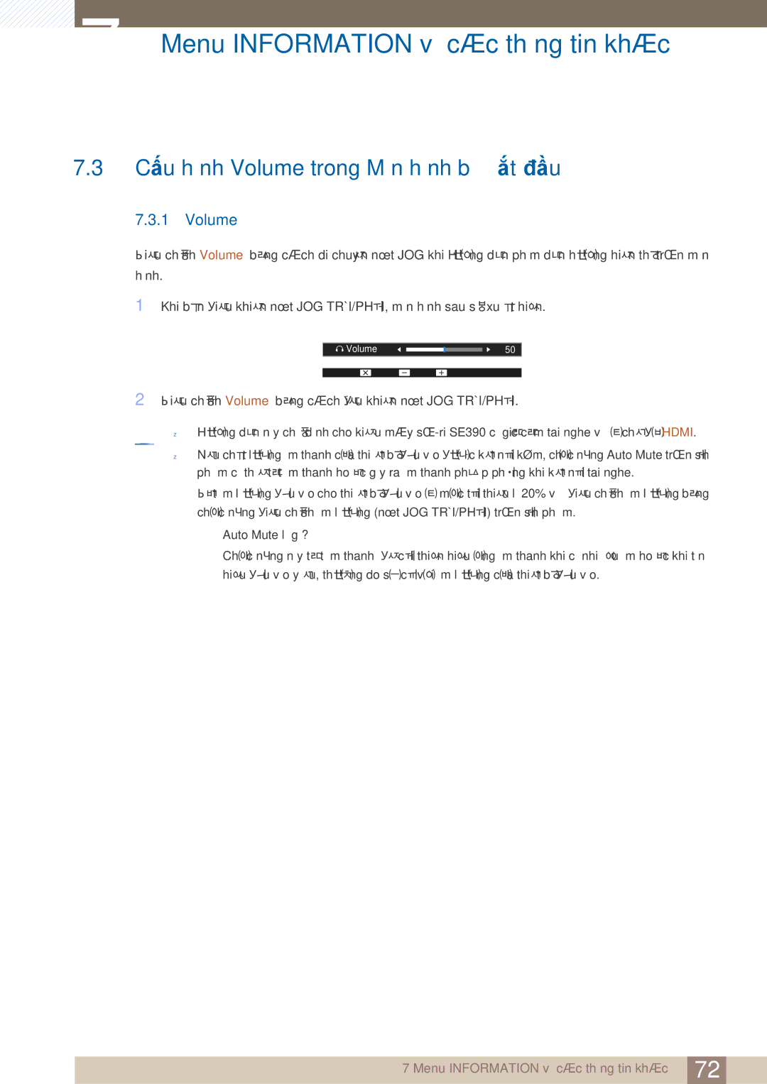 Samsung LS22E360HS/XV, LS24E360HL/XV, LS24E390HL/XV, LS27E360HS/XV, LS27E390HS/XV manual Cấu hình Volume trong Màn hình bắt đầu 