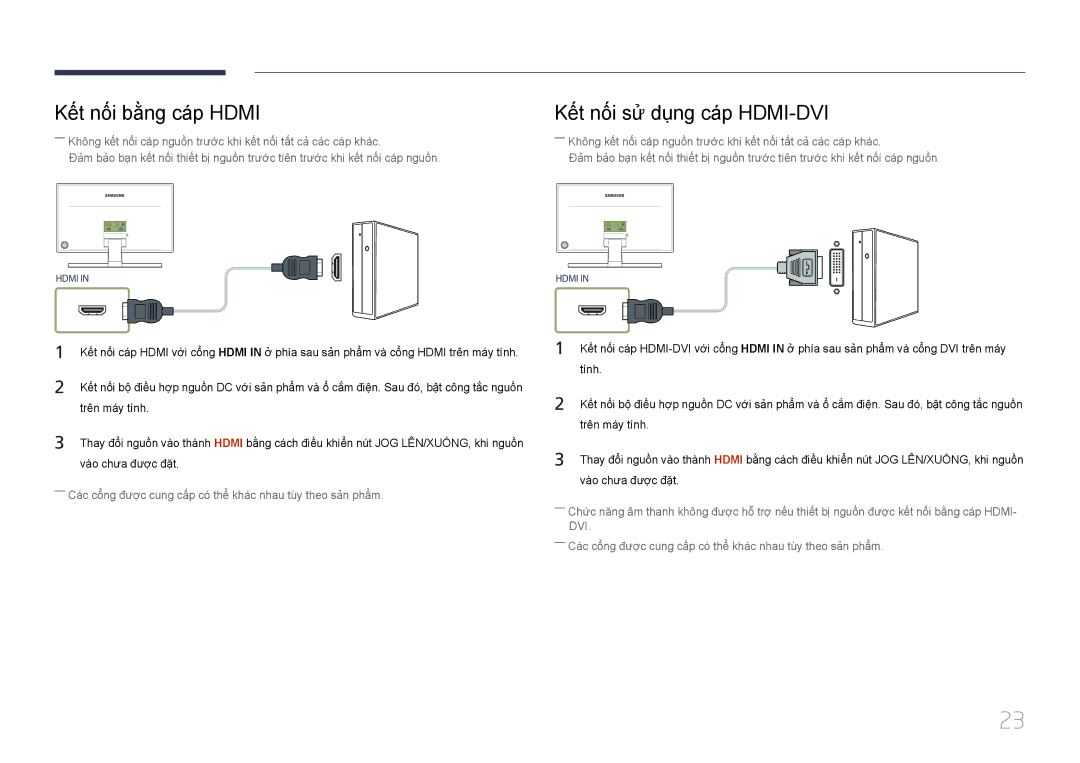 Samsung LS24E370DLJ/XV Kết nối bằng cáp Hdmi, Kế́t nố́i sử dụng cá́p HDMI-DVI, Trên má́y tí́nh, Vào chưa được đặt 