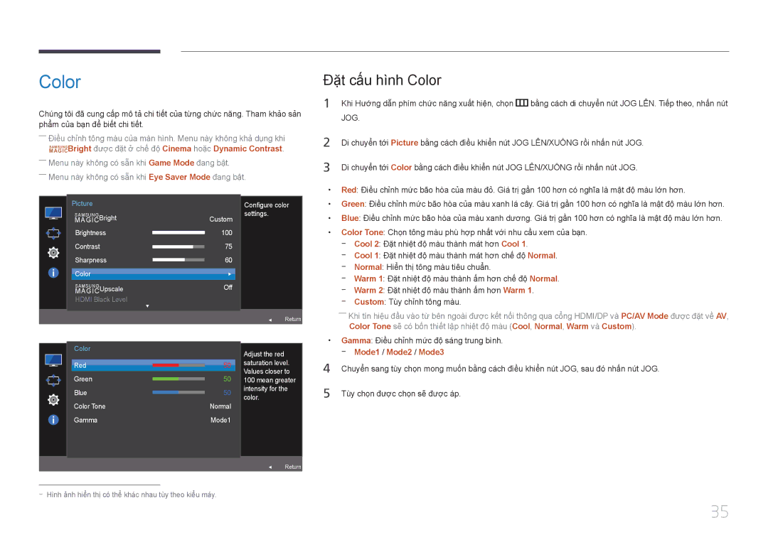 Samsung LS24E370DLJ/XV Đặ̣t cấ́u hì̀nh Color, Gamma Điề̀u chỉ̉nh mứ́c độ̣ sá́ng trung bì̀nh, Mode1 / Mode2 / Mode3 