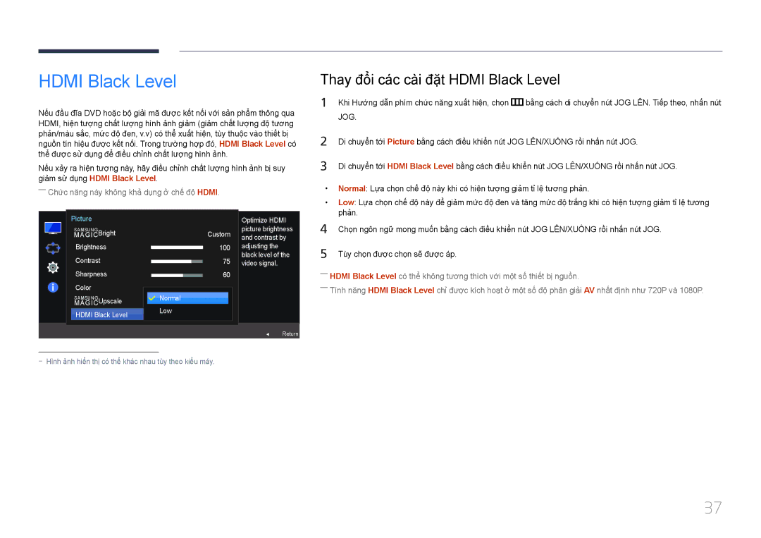 Samsung LS24E370DLJ/XV manual Thay đôi các cài đặt Hdmi Black Level 
