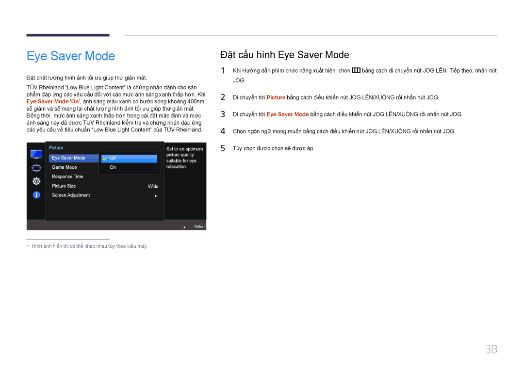 Samsung LS24E370DLJ/XV manual Đặ̣t cấ́u hì̀nh Eye Saver Mode, Đặ̣t chấ́t lượ̣ng hì̀nh ả̉nh tố́i ưu giú́p thư giã̃n mắ́t 