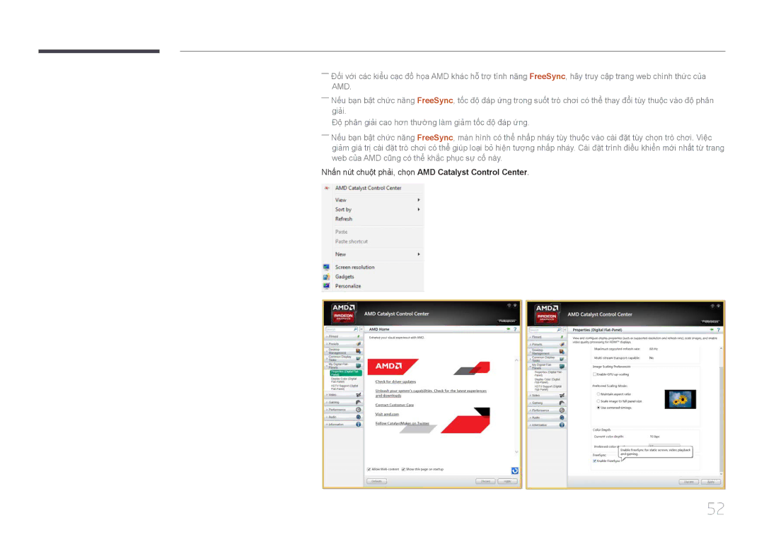Samsung LS24E370DLJ/XV manual Nhấ́n nú́t chuộ̣t phả̉i, chọ̣n AMD Catalyst Control Center 