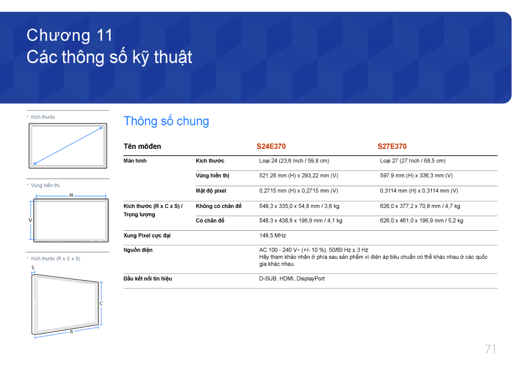 Samsung LS24E370DLJ/XV manual Các thông số́ kỹ̃ thuậ̣t, Thông số chung, Tên môđen 