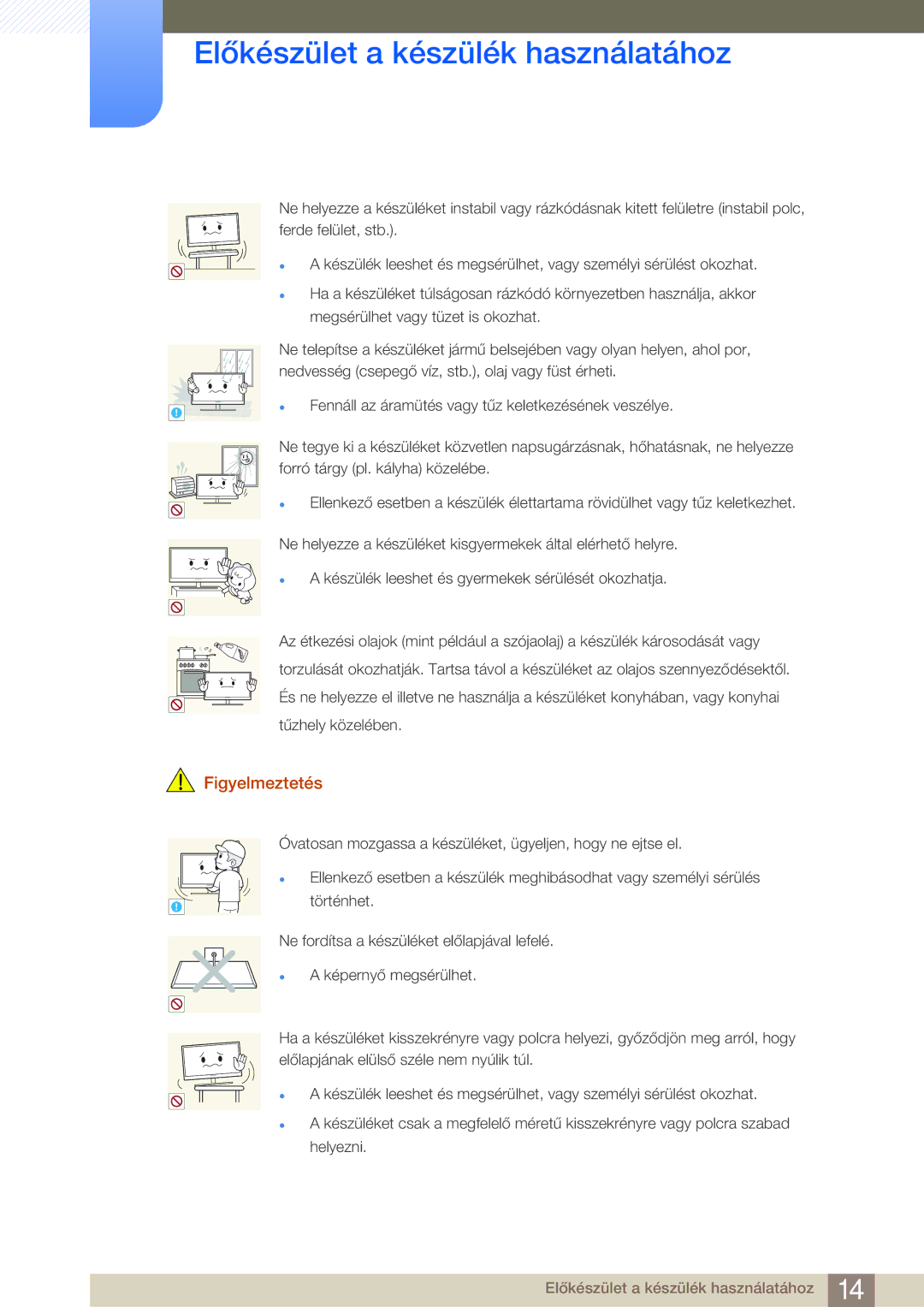 Samsung LS24E65KBWV/EN, LS24E45KBS/EN, LS22E20KBS/EN, LS19E45KMW/EN Fennáll az áramütés vagy tűz keletkezésének veszélye 